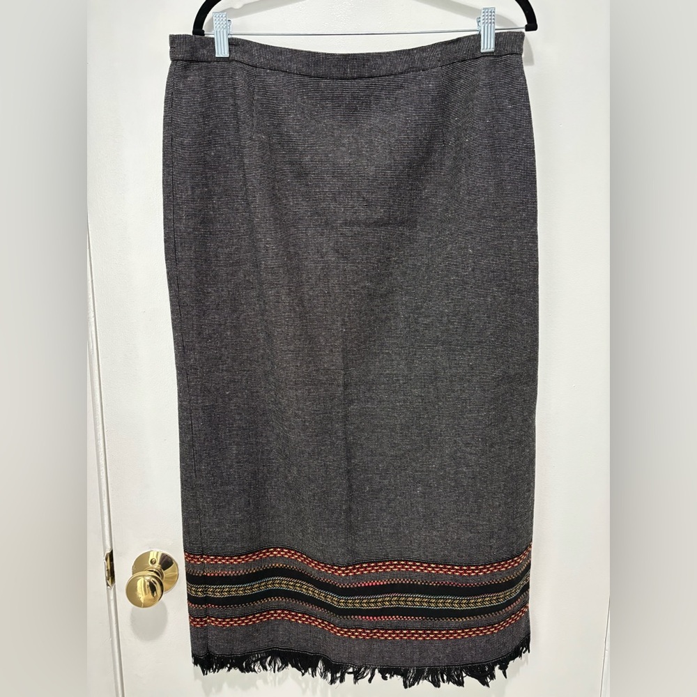 Requirements Charcoal Wool Blend Vintage Skirt with Colorful Trim Size 14